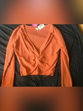 Heart Hips Knot-Front Waffle Knit Crop Top - Orange